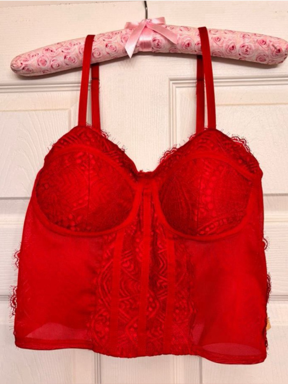 Sexy Madden NYC XL Red Lace Bustier Camisole Corset Sheer Panels Hook-and-Eye